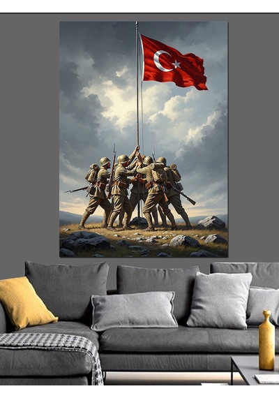 Ahşap Tablo Türk Bayrağı Diken Askerler