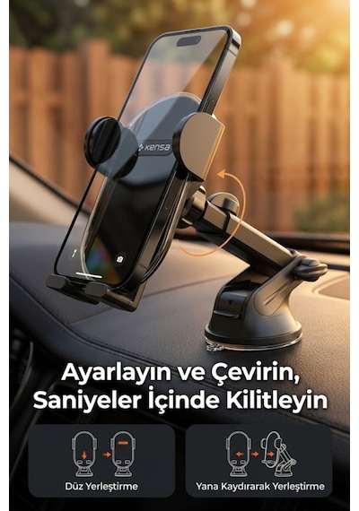 Sarsıntı Önleyci 360 Dönebilen Araç İçi Telefon Tutucu 1