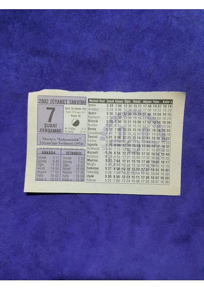 7 Şubat 2002 Takvim Yaprağı - Nostaljik Koleksiyonluk Takvim Yaprağı