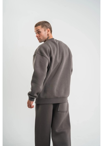 Erkek Uzun Kol Bisiklet Yaka 3 İplik Pamuklu Kışlık Sweatshirt - Füme Füme
