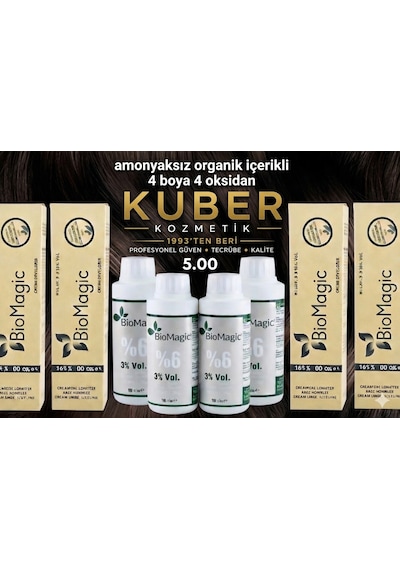 Biomagic 5.00 Açık Kahve Organik İçerikli Amonyaksız Kalıcı Saç Boyası 4 Boya+ 4 Oksaidan