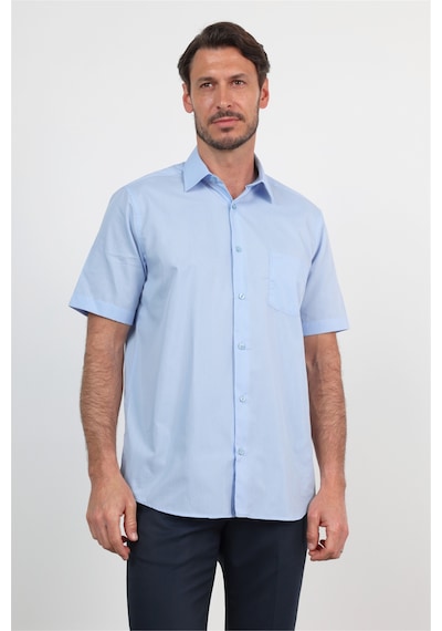 İmza Mexican Mavi Sert Yaka Kısa Kol Cepli Comfort Fit Pamuklu Gömlek 1004260258