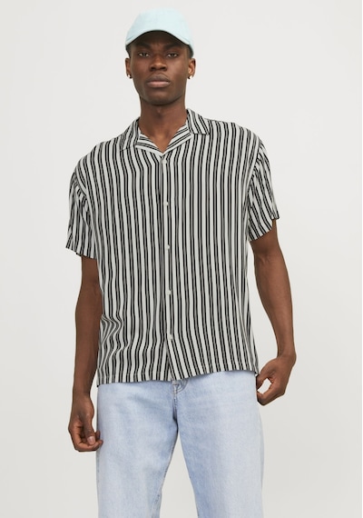 Jack & Jones Erkek Çizgili Kisa Kollu Gömlek - Luke 12255197 Bright White Beyaz
