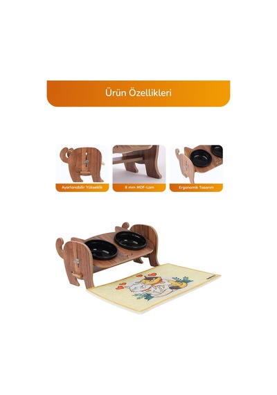 Ahşap Kedi Mama Seramik Su Kabı Standı,kedili Mama Kabı, Hediye Kedi Halısı