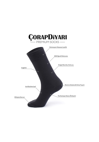 Çorapx Çorapdiyari Premium 6'Lı Dikişsiz Mevsimlik Bambu Erkek Çorap Gri-Standart Gri
