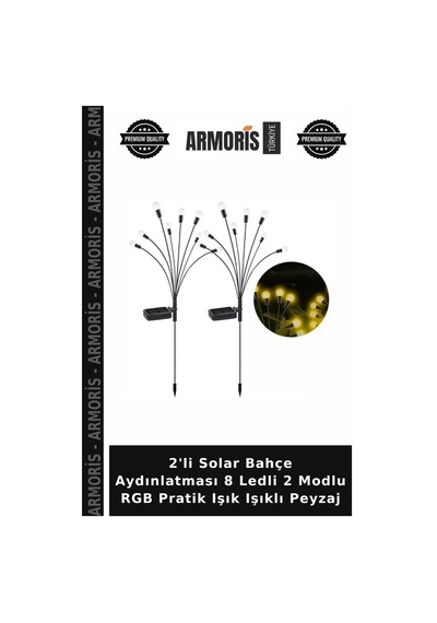 2'li Solar Bahçe Aydınlatması 8 Ledli 2 Modlu Rgb Pratik Işık Işıklı Peyzaj