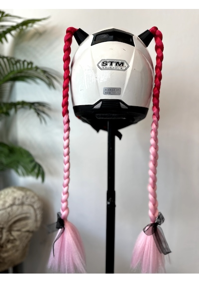 Motor & Motosiklet Pembe Ombreli Çift Örgü Saç Kask Dış Aksesuar Diğer