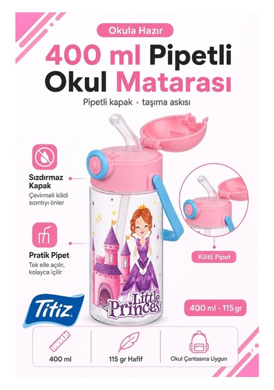 Titiz Çocuk Okul Su Matarası 400 Ml Pembe
