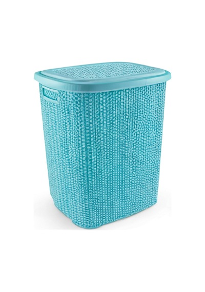 Kirli Çamaşır Sepeti Kapaklı 65 Lt Örgü Desenli Plastik Çamaşır S Turkuaz