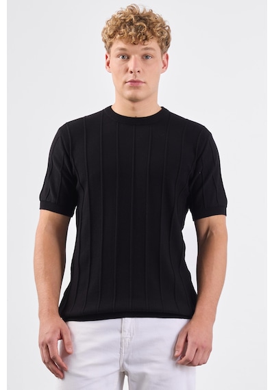 Dufy Siyah Fitilli Erkek Triko - Slim Fit SIYAH