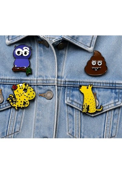 Sevimli Hayvanlar & Eğlenceli Figürler Rozet Baykuş, Köpek, Leopar Ve Emoji Gri
