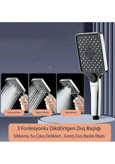 Kare 3 Fonksiyonlu Yüksek Basınçlı Ayarlanabilir Duş Başlığı Diğer