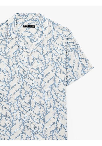 Koton Regular Fit Kısa Kollu Devrik Yaka Desenli Gömlek Mavi Desenli 6sam60048hw