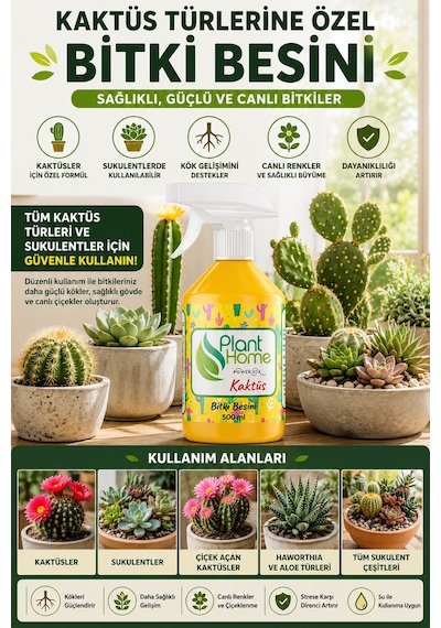 Kaktüs ve Sukulent Bitki Besini Sprey Kök ve Gelişim Desteği 500 ml