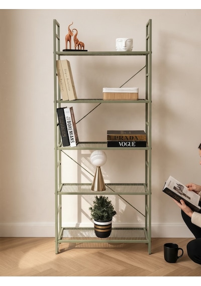 Dekoratif Yeşil Metal Kitaplık 5 Raflı Çok Amaçlı Stand Salon Ve Çalışma Odası Düzenleyici Haki Dekoratif Yeşil Metal Kitaplık 5 Raflı Çok Amaçlı Stand Salon Ve Çalışma Odası Düzenleyici Haki