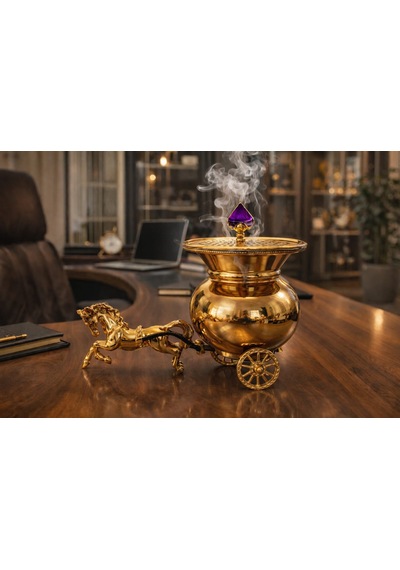 Banum Luxury Lüx Tasarım El İşi Harika Piriç Metal At Arabası Tütsülük Doğal Taşlı