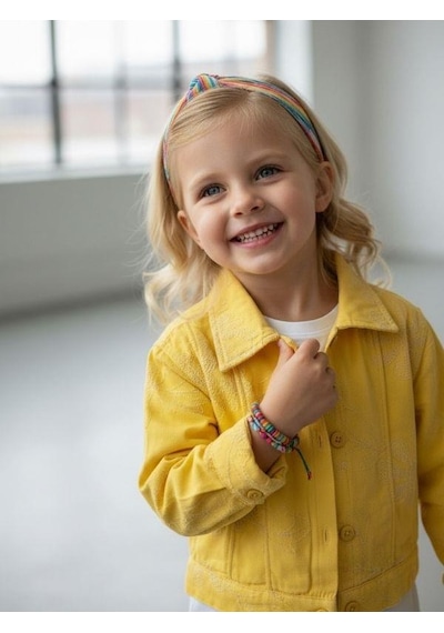 Zekids Kız Çocuk Çiçek Desenli Dokulu Tasarım Ceket-16896 Sarı