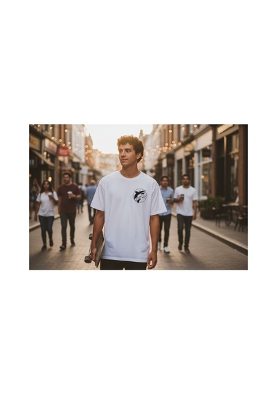 Urbantrendstore Unisex Köpekbalığı Baskılı Casual İçin Sade Basic Yazlık Beyaz Tshirt Oversize Fit Rahat Geniş Salaş T-shirt Günlük Tişört