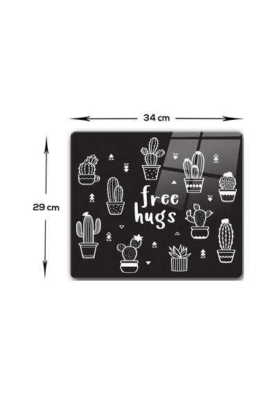 Decorita Cam Kesme Tahtası|Free Hugs-Siyah Fon|29cmx34cm