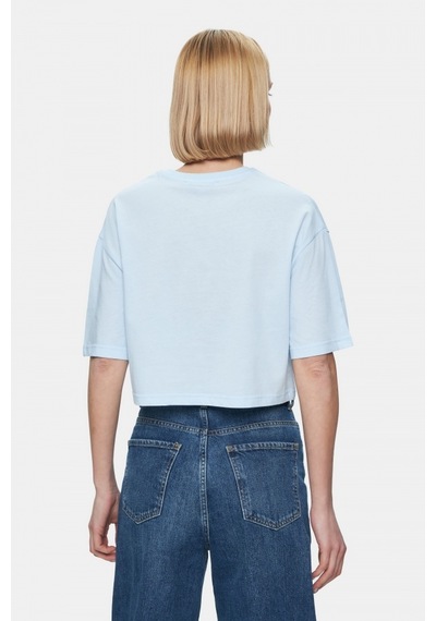 Indıana Gök Mavi Bisiklet Yaka Crop Baskılı Loose Fit Kadın Tshirt Gök Mavi Indıana Gök Mavi Bisiklet Yaka Crop Baskılı Loose Fit Kadın Tshirt Gök Mavi