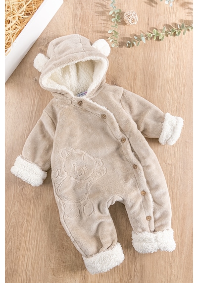 Baby Ayıcık Figürlü Welsoft Peluş Astronot Kız/Erkek Bebek Tulum Bej