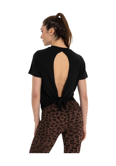Inguz Sırt Bağlamalı Modal Yoga T-shirt SIYAH