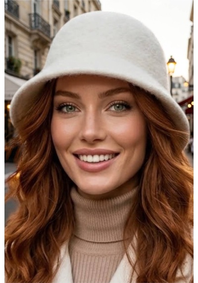 Tezzgelsin Kadın Keçe Kumaş Cloche Vintage Kova Şapka Ekru