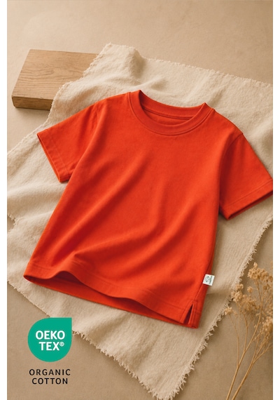 Luppinos Basic 2li %100 Pamuk Bisiklet Yaka Bebek-çocuk Tshirt Set Kiremit