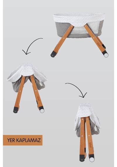 Kiwi Sleeper Anne Yanı Beşik, Portatif, Sallanır, Katlanır, Tekerlekli Bebek Beşiği - Luna Desen Vizon