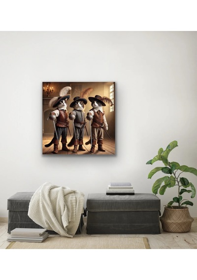 Üç Silahşör Kedi Kanvas Tablo 90x90cm Çok Renkli