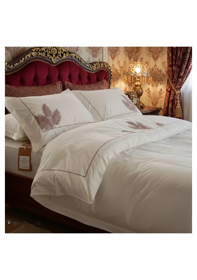 Krc Home Premium %100 Pamuk Çift Kişilik Nakışlı Nevresim Takımı - 4 Parça Beyaz