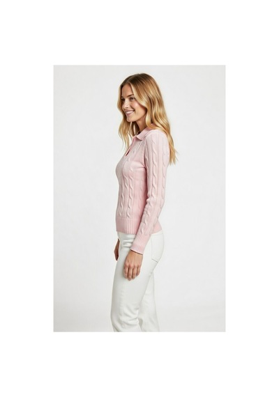 Youknitwear You Riviera %100 Pamuk Polo Yaka Kadın Kazak Pembe