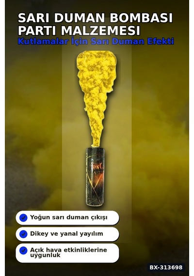 Sarı Duman Bombası 1 Adet Renkli Sis Çıkaran Parti Organizasyon Malzemesi Bx-313698 +0