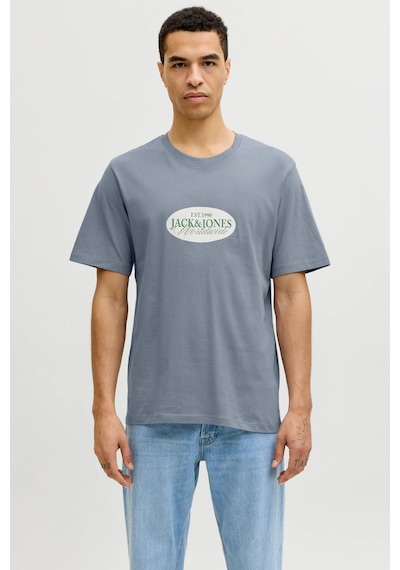 Jack & Jones Jorcatskılls Front Baskılı Erkek Tişört Bisiklet Yaka Kısa Kollu Koyu Gri