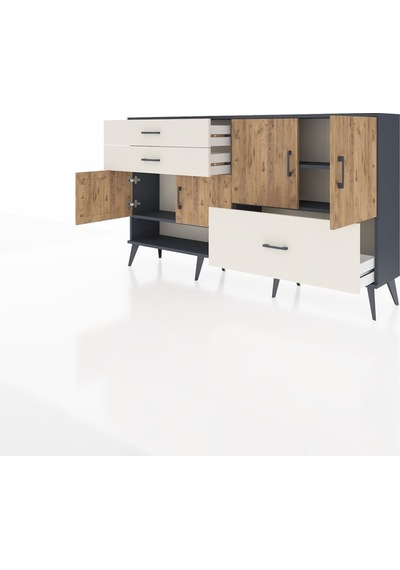 Arges Konsol 3 Raflı 3 Çekmeceli 4 Kapaklı 176x30x99 Antrasit-çam Antrasit-çam/aytaşı