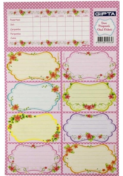 Gıpta Gırls Ders Programı Okul Etiket 3 Yaprak 16 X 24 Cm Çiçek Desenli Çok Renkli