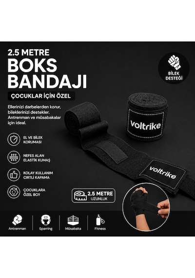 Voltrike Çocuk Boks-kickbox-muay Thai-sanda El Bandajı Siyah 2.5 Metre Çok renkli