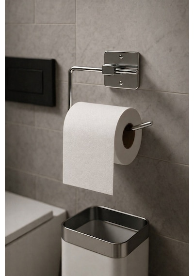 Sas Haus Yapışkanlı Krom WC Kağıtlık / Tuvalet Kağıtlık – Deliksiz Montaj, Ergonomik Tasarım KS-001