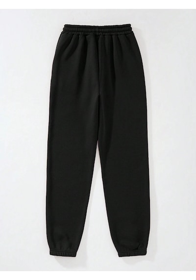 Expression Print Elastic Waist Thermal Lined 4 Mevsim Eşofman Siyah