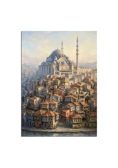 Süleymaniye Camii Ve Tarihi Evler Manzarası Dekoratif Kanvas - Mdf Ahşap Tablo Çok Renkli