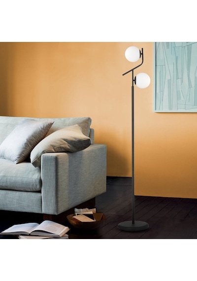 Velar Siyah Beyaz Camlı Modern Tasarım Metal Lambader
