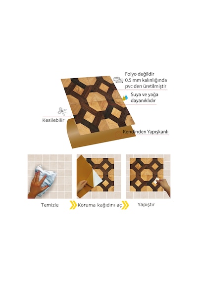 Tink Kendinden Yapışkanlı Ahşap 008 Desenli Pvc Karo 30x30 Cm