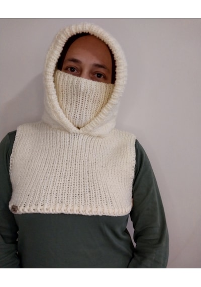 Kemzey Handmade El Yapımı Balaklava, Örgü Şapkalı Boyunluk , Yünlü Şapka Beyaz