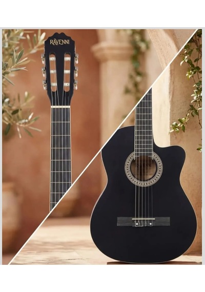 Ravenni Rcg-120 4/4 Klasik Gitar Tam Boy Kesik Kasa Kılıf+penaseti+kapo Hediyeli Siyah