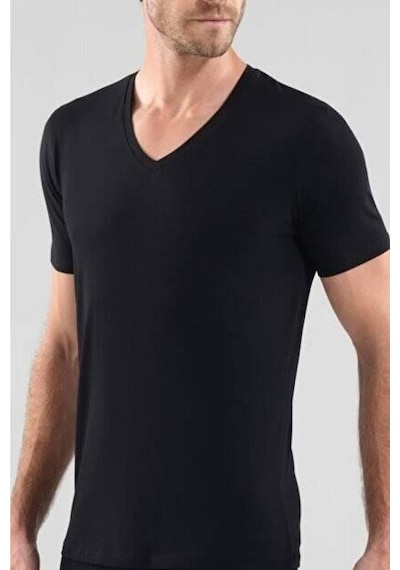 Blackspade Erkek Kutulu V Yaka Slim Fit Esnek Pamuklu Likralı T-shirt Siyah