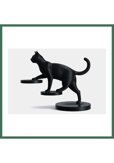 En-cag 3d Baskı Dengede Duran Kedi Heykeli Modern Dekoratif Kedi Figürü Masaüstü Obje Siyah Bss Standart