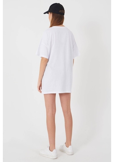 Blackjack Giyim Düz Beyaz Oversize Tshirt Kadın Beyaz