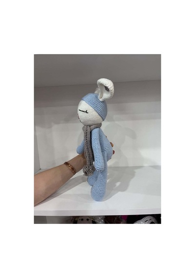El Yapımı Amigurumi Uyuyan Tavşan - Atkılı Örgü Oyuncak Mavi