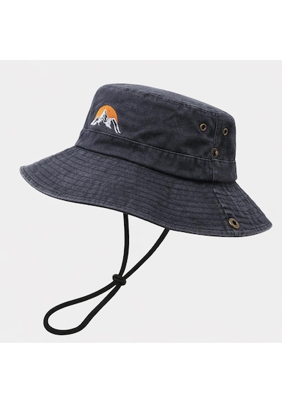 Valkyrie Outdoor Balıkçı Şapkası Geniş Kenarlı Dağ Nakışlı Kamp Yürüyüş Balıkçı Şapka Siyah Siyah