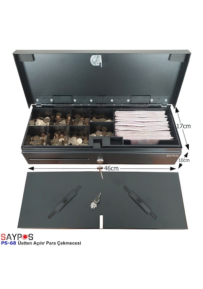 24v Flip Top Para Çekmecesi Anahtardan Ve Pos Bağlantılı Üstü Açılır Metal Para Kasası 46x17x10cm